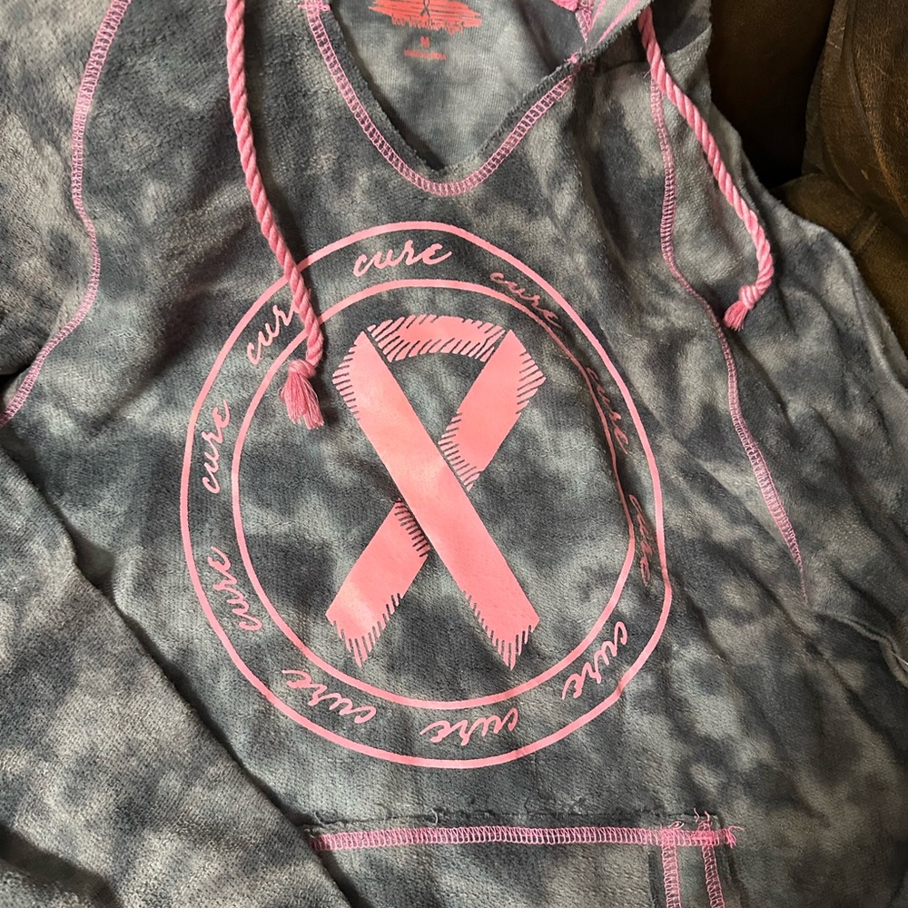 Pink Ribbon Gray Hoodie